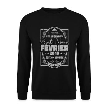 Les légendes sont nées en Février 2018 Cadeau - Sweat-shirt Unisexe - noir - Devant - Alina (178cm) & Michal (187cm)