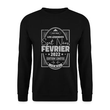 Les légendes sont nées en Février 2022 Cadeau - Sweat-shirt Unisexe - noir - Devant - Alina (178cm) & Michal (187cm)