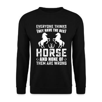 Everyone thinks he has the best horse and none of them - Unisex Sweatshirt - black - Front - Alina (178cm) & Michal (187cm)