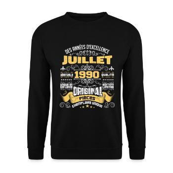 Juillet 1990 Anniversaire Idée Cadeau Vintage 1990 - Sweat-shirt Unisexe - noir - Devant - Alina (178cm) & Michal (187cm)