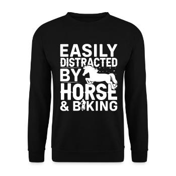 Facilement distrait par les chevaux et le cyclisme - - Sweat-shirt Unisexe - noir - Devant - Alina (178cm) & Michal (187cm)