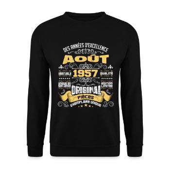 Les légendes sont nées en Août 1957 | vintage - Sweat-shirt Unisexe - noir - Devant - Alina (178cm) & Michal (187cm)