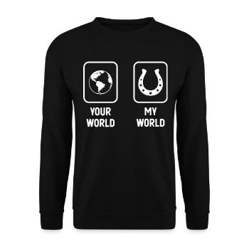 Deine Welt Meine Welt - Hufeisen - - Unisex Pullover - Schwarz - Vorne - Alina (178cm) & Michal (187cm)