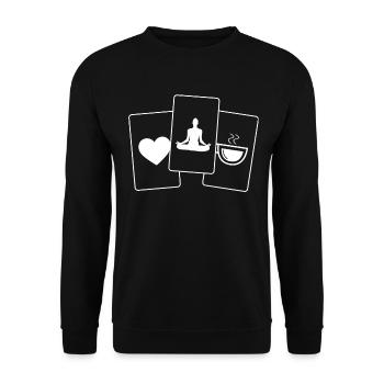 Herz - Kaffee - Yoga - - Unisex Pullover - Schwarz - Vorne - Alina (178cm) & Michal (187cm)