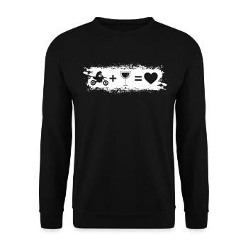 Grunge-Rechteck - Herz - Wein - Kerl Motorrad - - Unisex Pullover - Schwarz - Vorne - Alina (178cm) & Michal (187cm)
