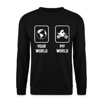 Deine Welt Meine Welt - Kerl Motorrad - - Unisex Pullover - Schwarz - Vorne - Alina (178cm) & Michal (187cm)
