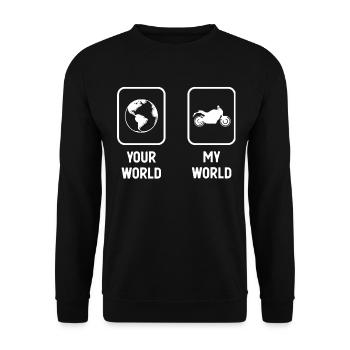 Deine Welt Meine Welt - Motorrad - - Unisex Pullover - Schwarz - Vorne - Alina (178cm) & Michal (187cm)