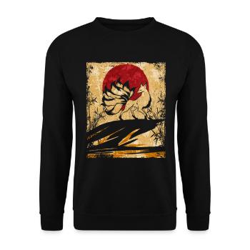Neunschwänziger Fuchs Japanische Retro Kunst - Unisex Pullover - Schwarz - Vorne - Alina (178cm) & Michal (187cm)