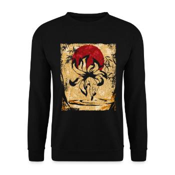 Renard à neuf queues Art rétro japonais - Sweat-shirt Unisexe - noir - Devant - Alina (178cm) & Michal (187cm)