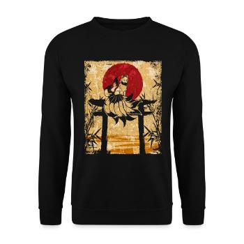 Neunschwänziger Fuchs Japanische Retro Kunst - Unisex Pullover - Schwarz - Vorne - Alina (178cm) & Michal (187cm)