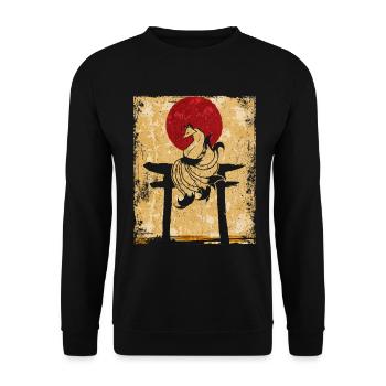 Neunschwänziger Fuchs Japanische Retro Kunst - Unisex Pullover - Schwarz - Vorne - Alina (178cm) & Michal (187cm)
