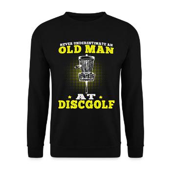 Disc Golf Alter Mann beim Discgolf Discgolfer - Unisex Pullover - Schwarz - Vorne - Alina (178cm) & Michal (187cm)