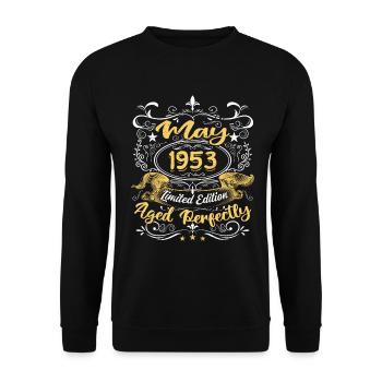 Mai 1953 - Vintage Geburtstagsgeschenk - 1953 - Unisex Pullover - Schwarz - Vorne - Alina (178cm) & Michal (187cm)