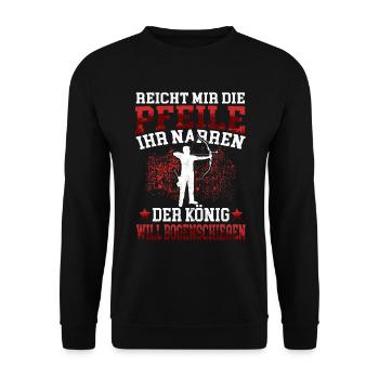 Der König Bogenschießen Bogenschütze Bogenschützen - Unisex Pullover - Schwarz - Vorne - Alina (178cm) & Michal (187cm)
