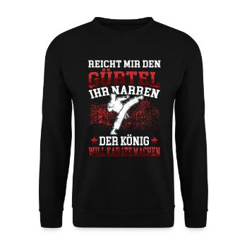 König will Karate Karateka asiatischer Kampfsport - Unisex Pullover - Schwarz - Vorne - Alina (178cm) & Michal (187cm)