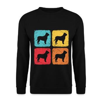 Quadratischer Retro-Hund - Unisex Pullover - Schwarz - Vorne - Alina (178cm) & Michal (187cm)