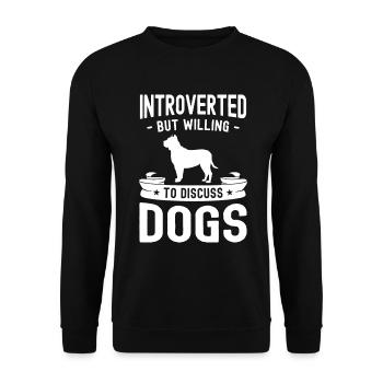 Introvertiert, aber bereit, über Hunde zu sprechen - Unisex Pullover - Schwarz - Vorne - Alina (178cm) & Michal (187cm)