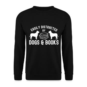 Leicht ablenkbar durch Hunde und Bücher - Unisex Pullover - Schwarz - Vorne - Alina (178cm) & Michal (187cm)