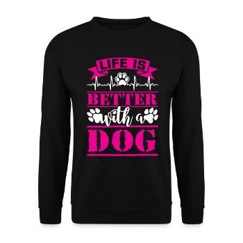Das Leben ist besser mit einem Hund - rosa und wei - Unisex Pullover - Schwarz - Vorne - Alina (178cm) & Michal (187cm)