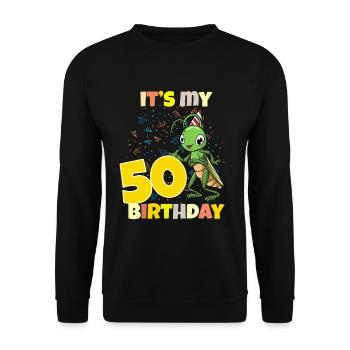It's my 50th birthday grasshopper - Unisex Sweatshirt - black - Front - Alina (178cm) & Michal (187cm)