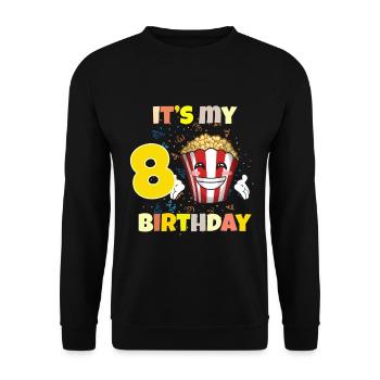 Es ist mein 8. Geburtstag - Unisex Pullover - Schwarz - Vorne - Alina (178cm) & Michal (187cm)