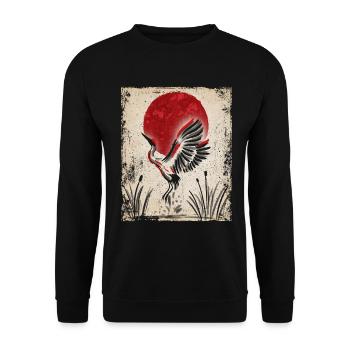 Crane Art Art Japonais Vintage Rétro - Sweat-shirt Unisexe - noir - Devant - Alina (178cm) & Michal (187cm)