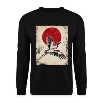 Crane Art Art Japonais Vintage Rétro - Sweat-shirt Unisexe - noir - Devant - Alina (178cm) & Michal (187cm)