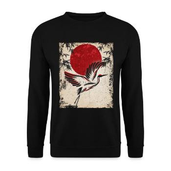 Crane Art Art Japonais Vintage Rétro - Sweat-shirt Unisexe - noir - Devant - Alina (178cm) & Michal (187cm)