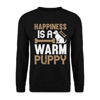 Glück ist ein warmes Hündchen - Hund und Knochen - Unisex Pullover - Schwarz - Vorne - Alina (178cm) & Michal (187cm)