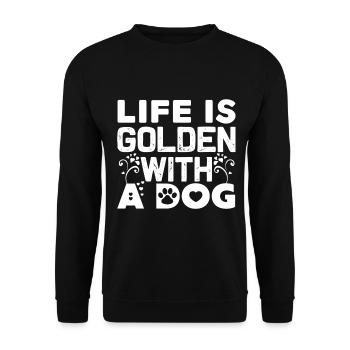 Life is golden with a dog - Paw and Flow - Unisex Sweatshirt - black - Front - Alina (178cm) & Michal (187cm)