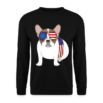 Hund - Amerikaner - Sonnenbrille - Unisex Pullover - Schwarz - Vorne - Alina (178cm) & Michal (187cm)