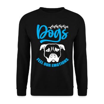 Les chiens ressentent nos sentiments - bleu et blanc - Sweat-shirt Unisexe - noir - Devant - Alina (178cm) & Michal (187cm)