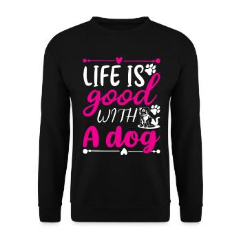 Das Leben ist schön mit einem Hund - rosa und weiß - Unisex Pullover - Schwarz - Vorne - Alina (178cm) & Michal (187cm)