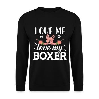 Liebe mich liebe meinen Boxer - Hund - Blumen - Pf - Unisex Pullover - Schwarz - Vorne - Alina (178cm) & Michal (187cm)