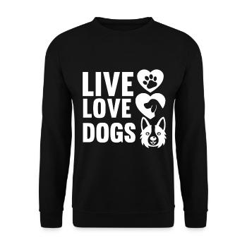 Lebe Liebe Hunde - Hund - Pfote - Herz - Unisex Pullover - Schwarz - Vorne - Alina (178cm) & Michal (187cm)
