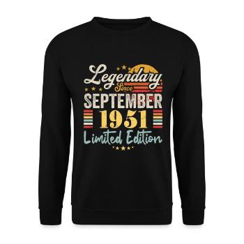 Legende September 1951 Geburtstagsgeschenk 1951 - Unisex Pullover - Schwarz - Vorne - Alina (178cm) & Michal (187cm)
