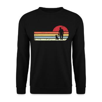 Sun and retro lines - man with dog - - Unisex Sweatshirt - black - Front - Alina (178cm) & Michal (187cm)