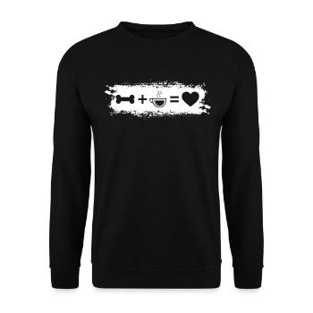 Grunge-Rechteck - Herz - Kaffee - Hundeknochen - - Unisex Pullover - Schwarz - Vorne - Alina (178cm) & Michal (187cm)