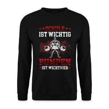 Pumpen ist wichtiger Fitnesstudio Workout Fitness - Unisex Pullover - Schwarz - Vorne - Alina (178cm) & Michal (187cm)