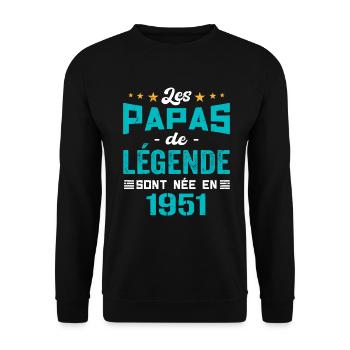 Les Papas De Légende Née En 1951 | Fête Des Pères - Sweat-shirt Unisexe - noir - Devant - Alina (178cm) & Michal (187cm)