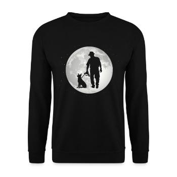 Vollmond - Mann mit Hund - - Unisex Pullover - Schwarz - Vorne - Alina (178cm) & Michal (187cm)