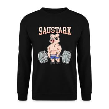 Fitnesstraining Pumpen Saustark beim Kreuzheben - Unisex Pullover - Schwarz - Vorne - Alina (178cm) & Michal (187cm)
