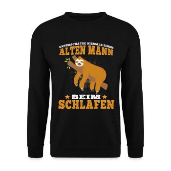 Faultier Alter Mann beim schlafen faul Faulenzer - Unisex Pullover - Schwarz - Vorne - Alina (178cm) & Michal (187cm)