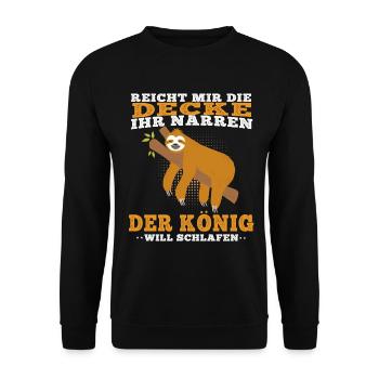 Faultier Der König will schlafen faul Faulenzer - Unisex Pullover - Schwarz - Vorne - Alina (178cm) & Michal (187cm)