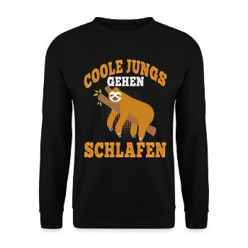 Faultier Coole Jungs gehen schlafen faul Faulenzer - Unisex Pullover - Schwarz - Vorne - Alina (178cm) & Michal (187cm)