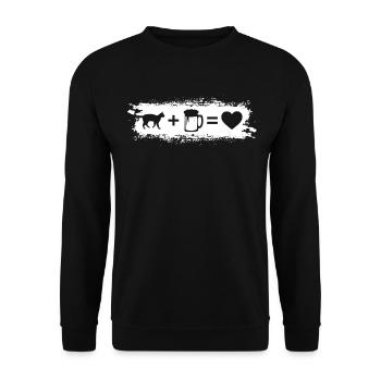 Grunge-Rechteck - Herz - Bier - Katze - - Unisex Pullover - Schwarz - Vorne - Alina (178cm) & Michal (187cm)