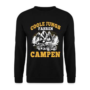 Coole Jungs fahren campen camping Wohnwagen Urlaub - Unisex Pullover - Schwarz - Vorne - Alina (178cm) & Michal (187cm)