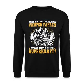 camping Ich kann campen fahren Wohnwagen Urlaub - Unisex Pullover - Schwarz - Vorne - Alina (178cm) & Michal (187cm)