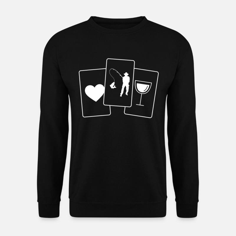 Herz - Wein - Angeln - - Unisex Pullover - Schwarz