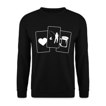 Herz - Bier - Angeln - - Unisex Pullover - Schwarz - Vorne - Alina (178cm) & Michal (187cm)
